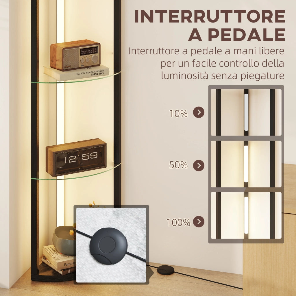 Lampada da Terra con 5 Ripiani e Luce LED, 3 Livelli di Luminosit¨¤ e Interruttore a Pedale, Nero