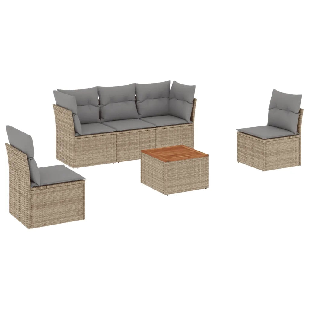 Set Divano da Giardino 6 pz con Cuscini-Sofa da Giardino-Divanetto da esterno Beige Misto Polyrattan 179847