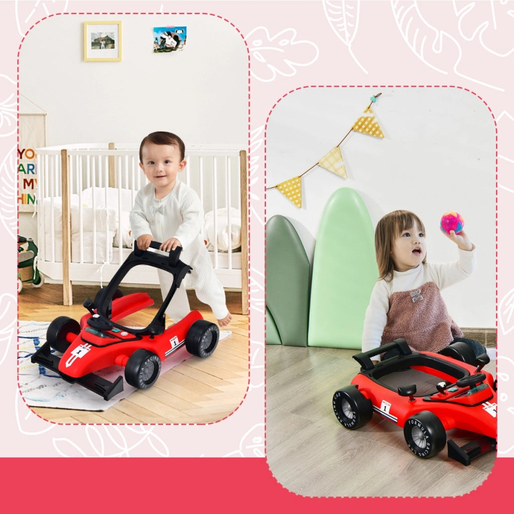 Primi passi 4 in 1 per bambini con altezza e velocit¨¤ regolabili, Primi passi a spinta con carillon con luci Rosso