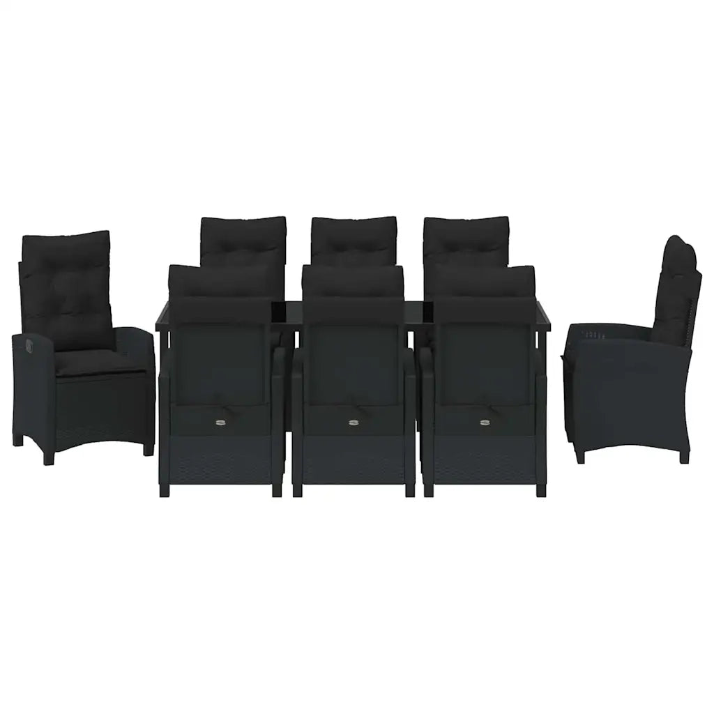 Set da Pranzo per Giardino con cuscino 9 pcs Nero polyrattan 3380378