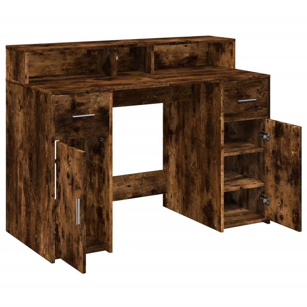 Scrivania da ufficio postazione di lavoro mobile per computer tavolo da studio con luci a LED rovere affumicato 120 x 55 x 91 cm legno ingegnerizzato marrone 02_0023782