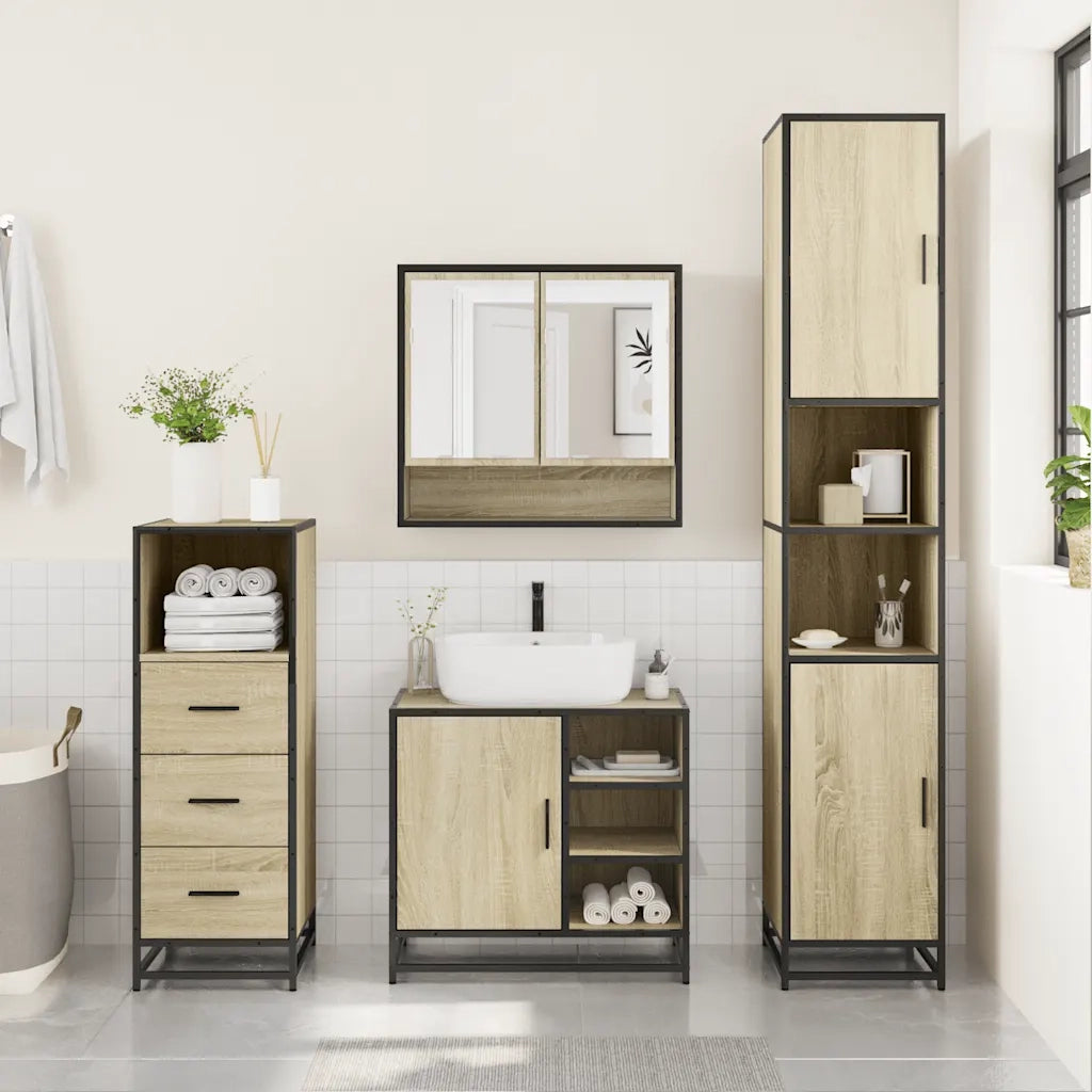 Set Mobili da Bagno 3 pz Rovere Sonoma in Legno Multistrato