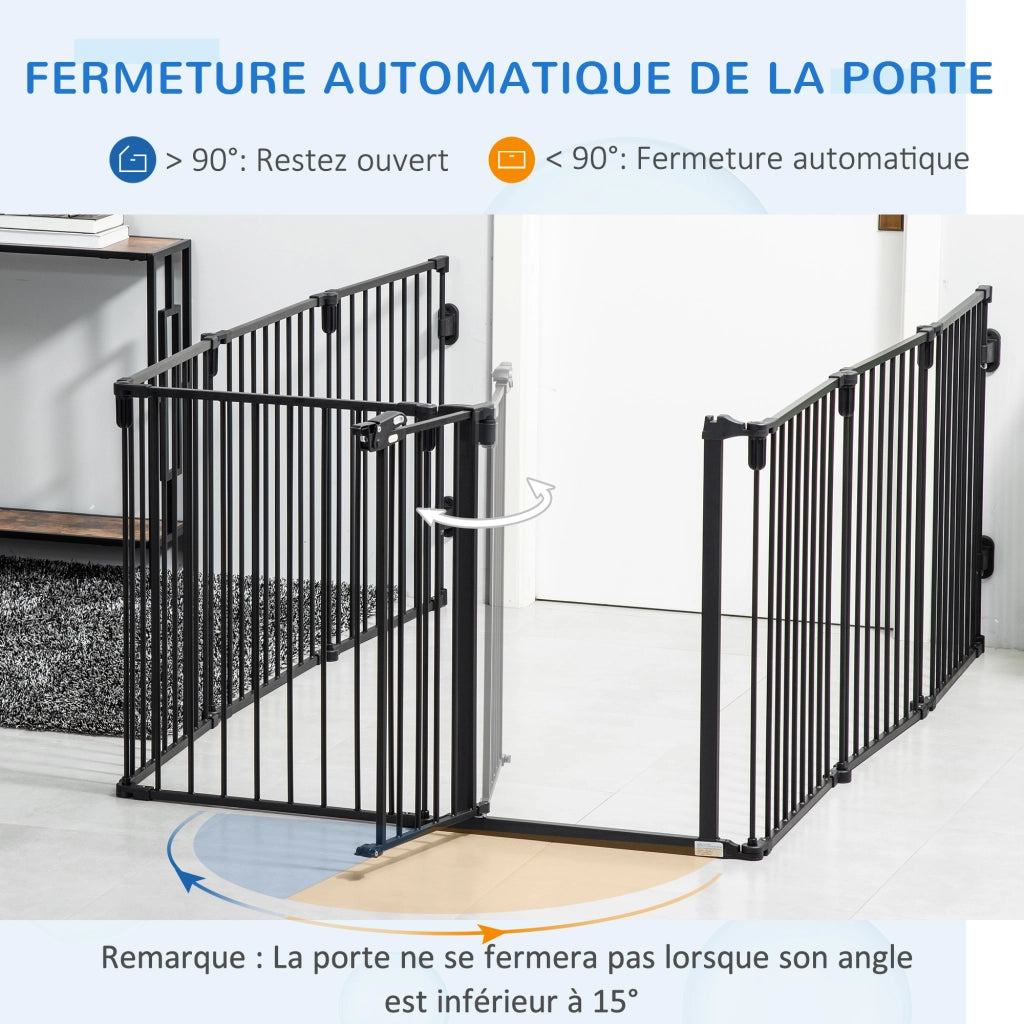 Barriera di sicurezza per camini recinto per cani pieghevole modulabile 8 pannelli con porta ¨C zephmum ¨C 482,5x76 cm nero