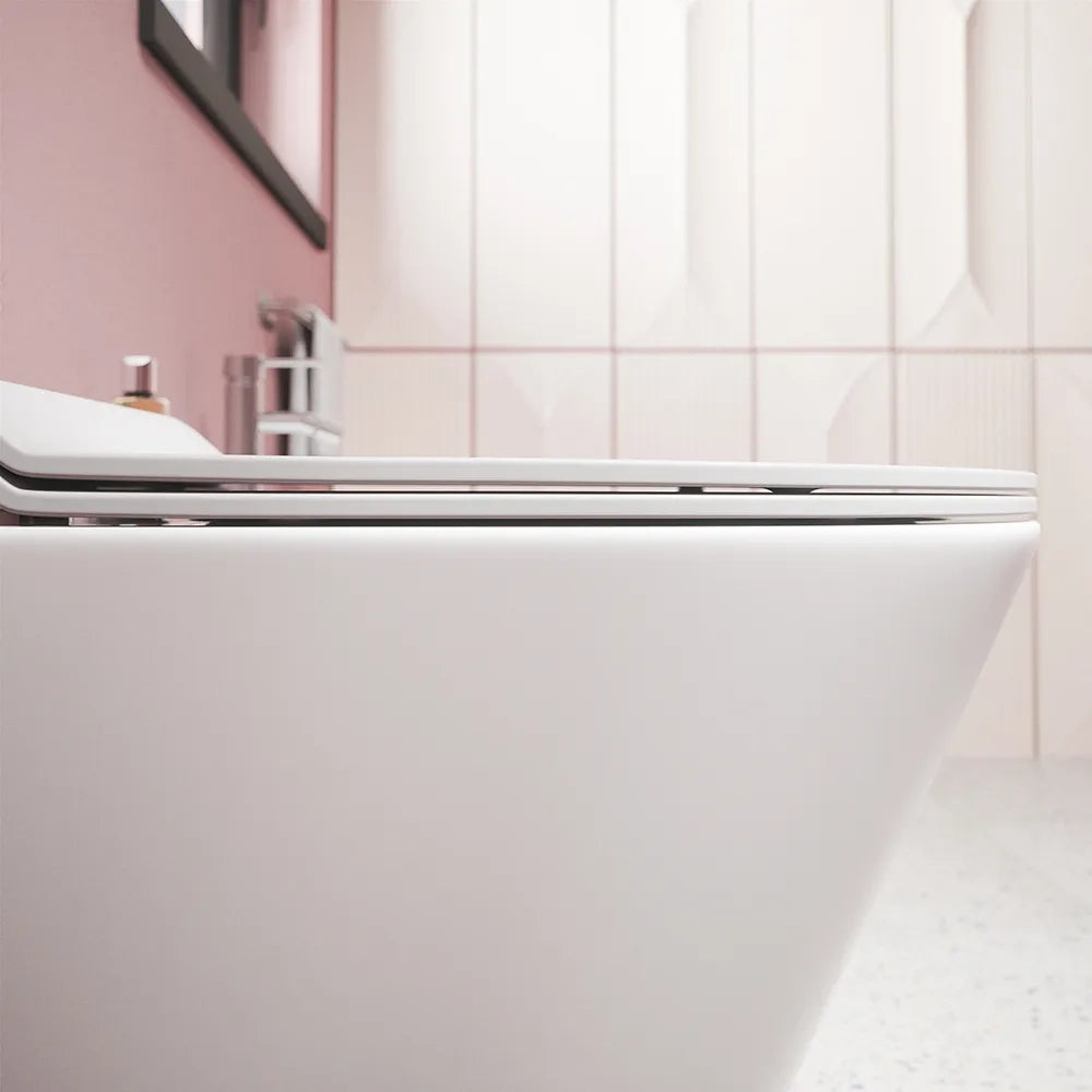 Sanitari filomuro in ceramica bianco lucido vaso tornado silent flush sedile soft-close e bidet | Rio
