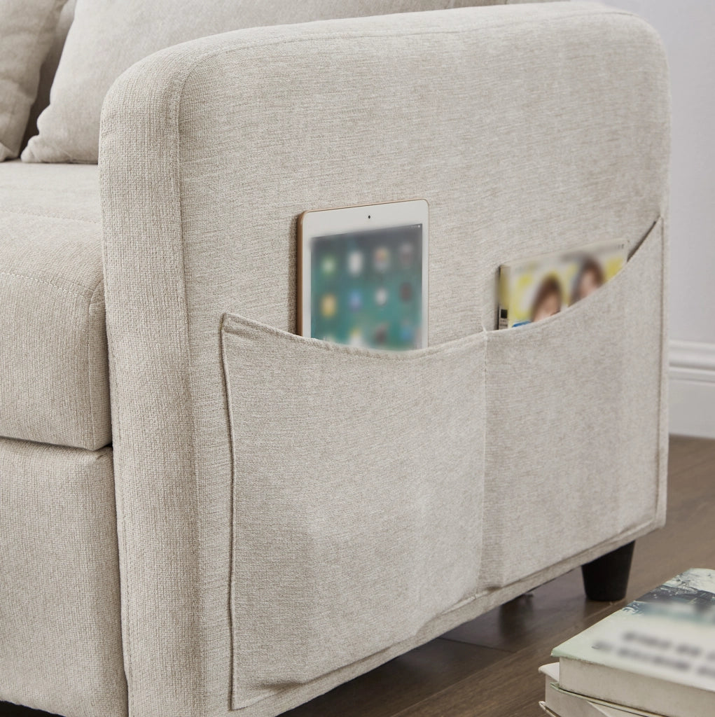 Divano letto 2 posti estraibile con schienale regolabile a 3 posizioni; cotone-lino beige