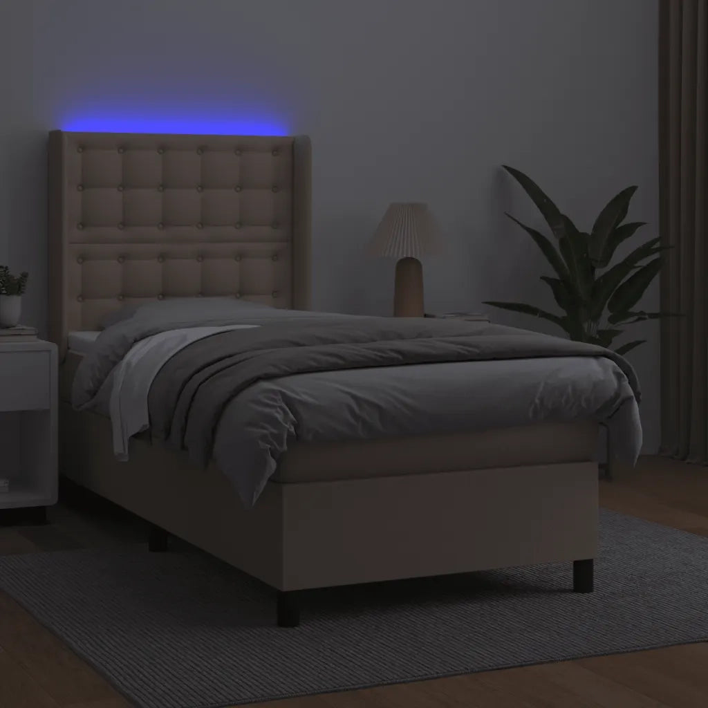 Giroletto Molle Materasso e LED Cappuccino 100x200cm Similpelle