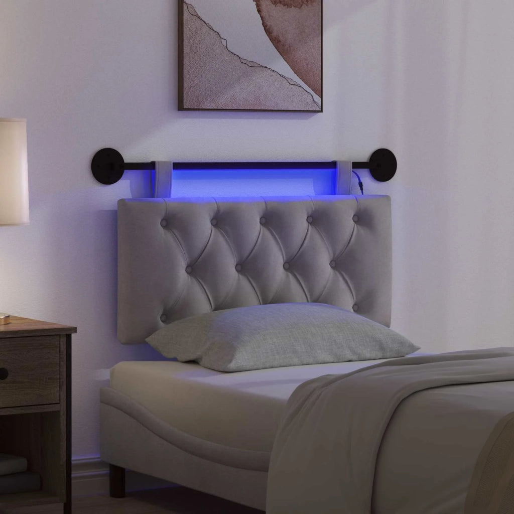 Testiera sospesa Con luce LED Grigio Chiaro Velluto