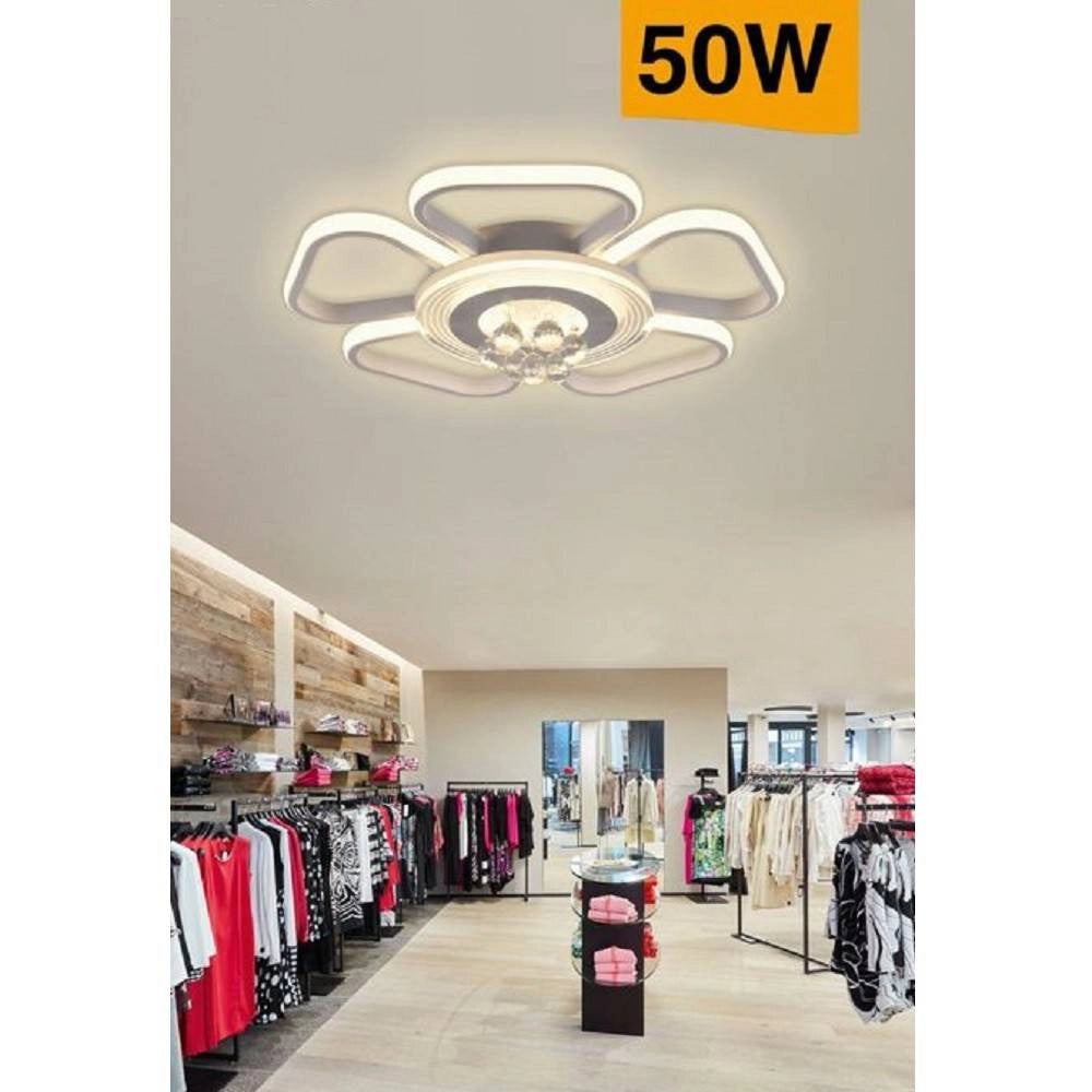Trade Shop - Plafoniera Led 50w Forma Fiore Con Pendenti Moderna Luce 6500k 3000k 4000k C42-b - -bianco Caldo      -