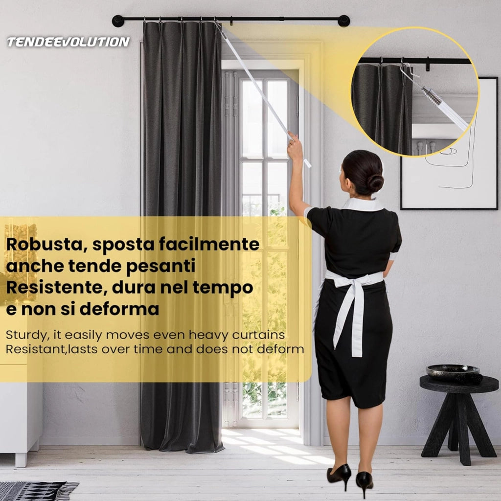 FRUSTINO Frusta/Asta per Movimento Tenda Scorritenda, Pannelli Rullo in Plexiglas Trasparente con Gancio - Altezza Asta 100cm