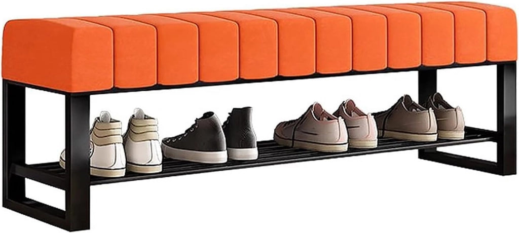 scarpiera Panca per Scarpe da Ingresso con Contenitore, Panca Imbottita con Scarpiera a 2 Ripiani in Boucle Arancione, Panca a Fine Letto per Camera da Letto per Armadio Corridoio Soggiorno Fango