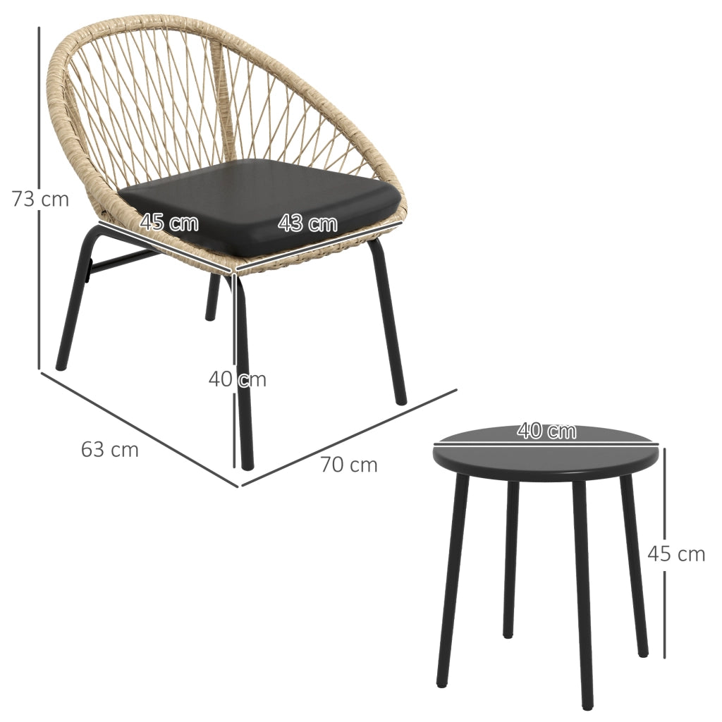 SET DA GIARDINO in rattan 3 pezzi con 2 sedie, tavolo Ø40 cm, giallo
