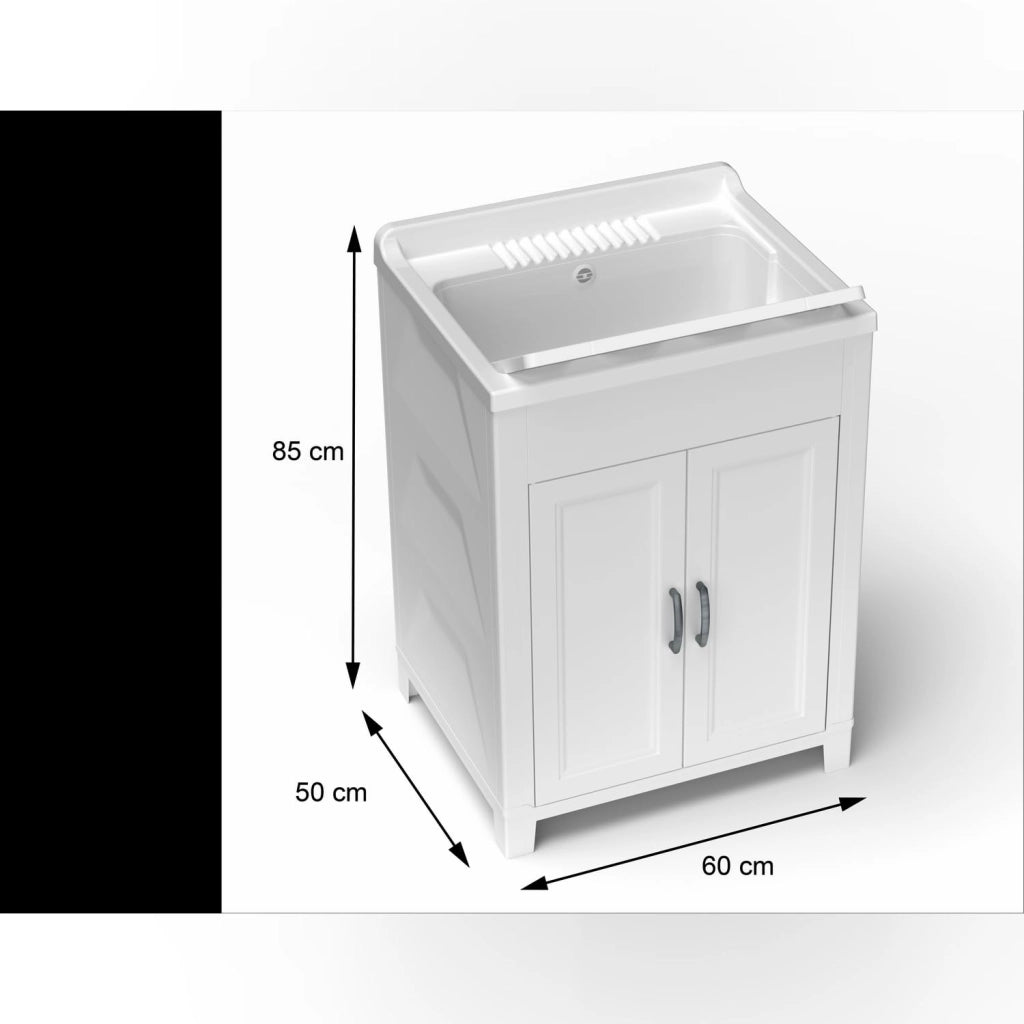 Mobile Lavatoio in PVC Bianco con Sifone 60 CMX50X85H