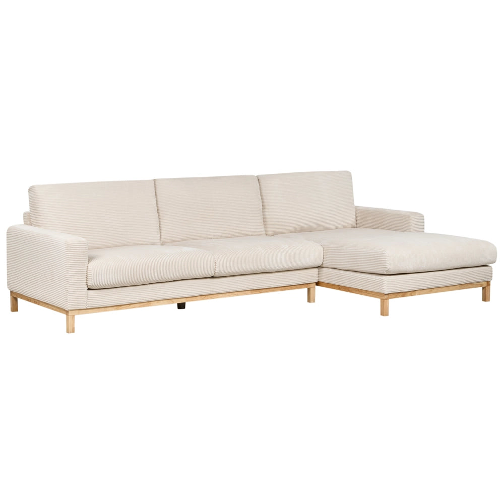 Divano angolare a sinistra Tappezzeria in corda jumbo beige chiaro Gambe in legno Elegante