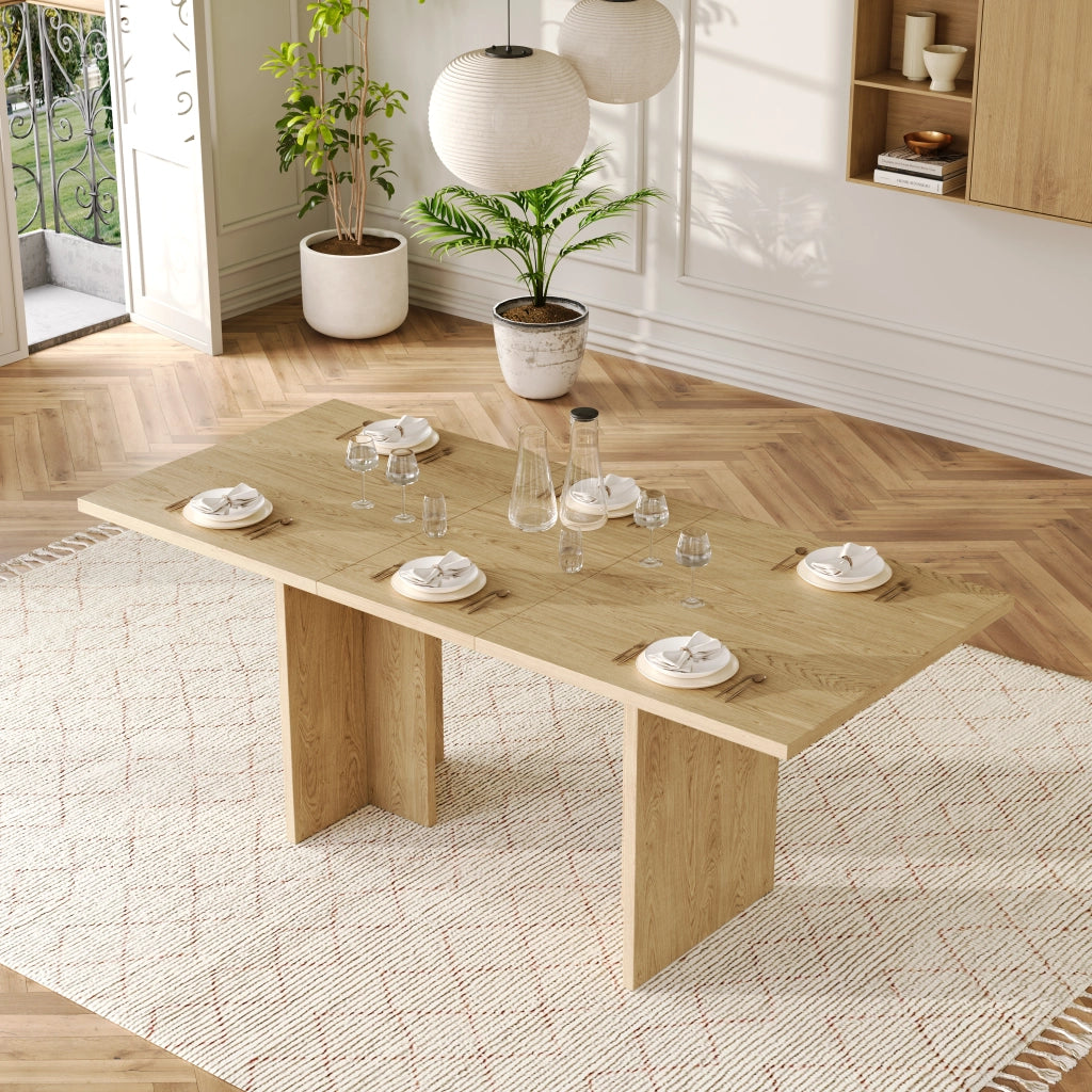 Tavolo da pranzo allungabile per 6-8 persone; piano spesso 30 mm; gambe a T moderne; per sala da pranzo; cucina; soggiorno