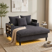 Chaise longue in velluto a coste grigio scuro con LED e USB