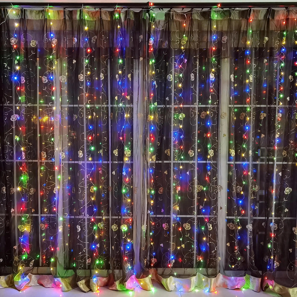 Tenda luminosa a LED luci di Natale 3x3 mt con attacco USB telecomando 8 giochi Luce Multicolor