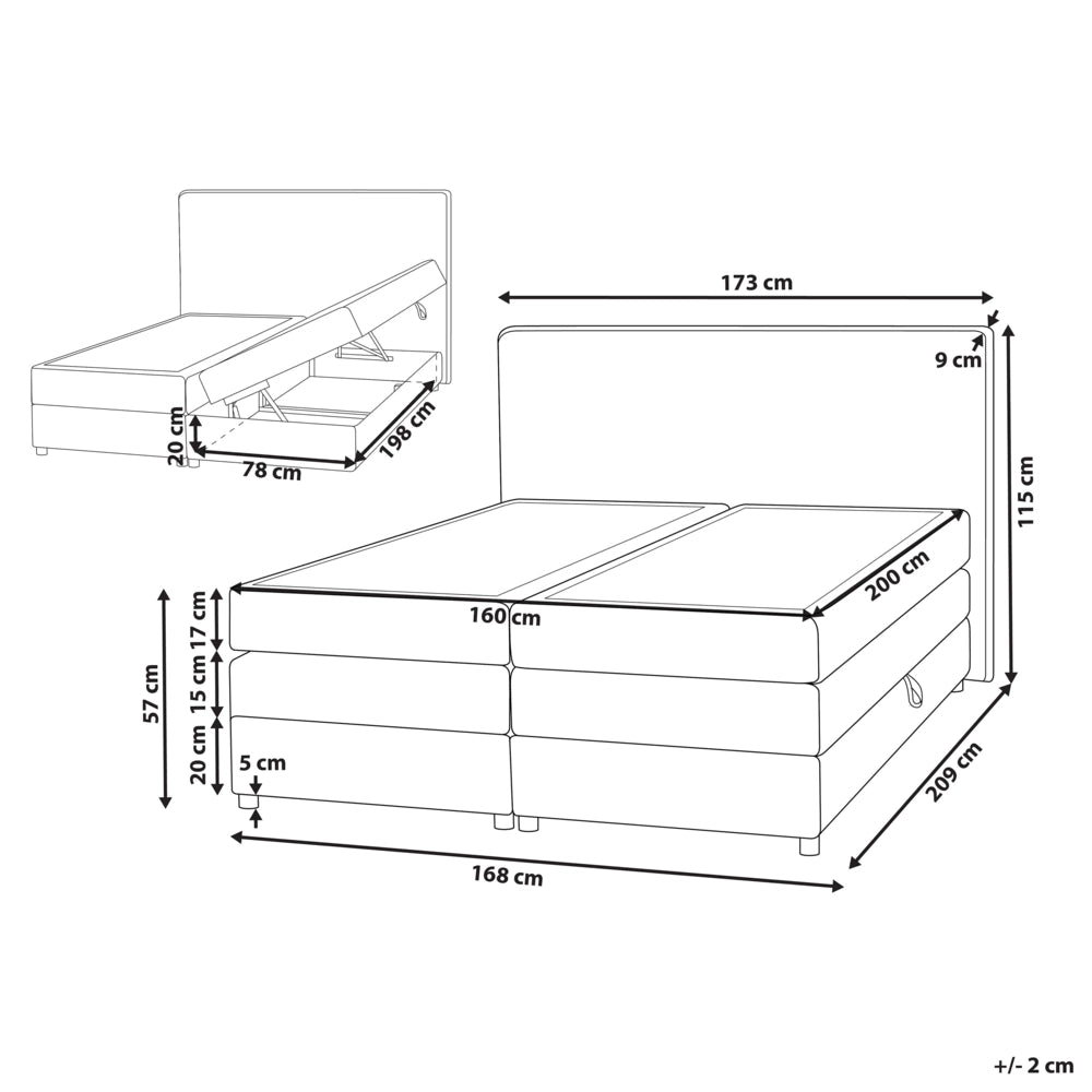 Letto Tessuto Nero 160 x 200 cm Imbottito Struttura Con Testiera Trapuntata E Materasso
