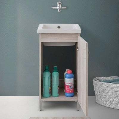 Mobile lavatoio 45x50 in ceramica con strofinatoio finitura olmo