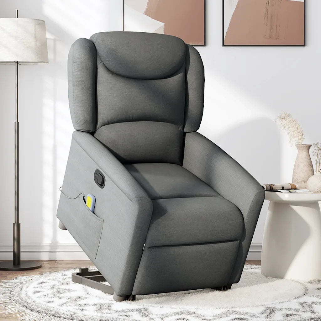 Poltrona Alzapersona Massaggi Reclinabile Grigio Scuro Tessuto 3303205