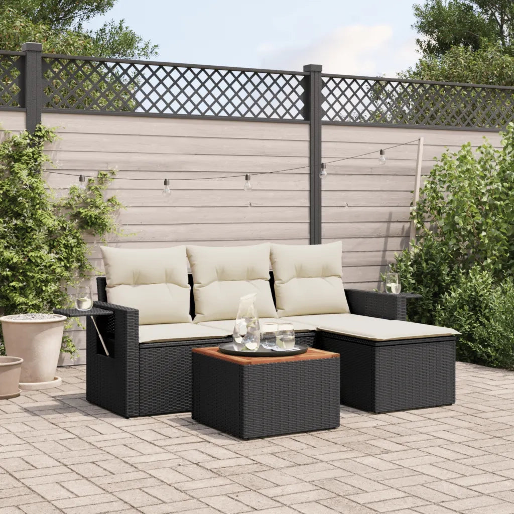 Salotto da Giardino-Set Divani da Giardino 5 pz con Cuscini in Polyrattan Nero 170263