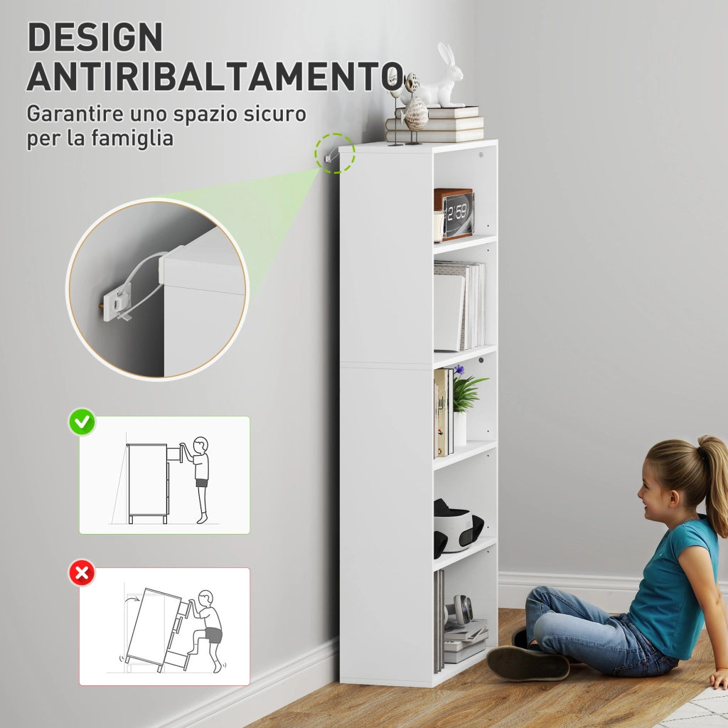 Mobile Libreria a 5 Ripiani 60x24x133,5 cm in Legno Bianco