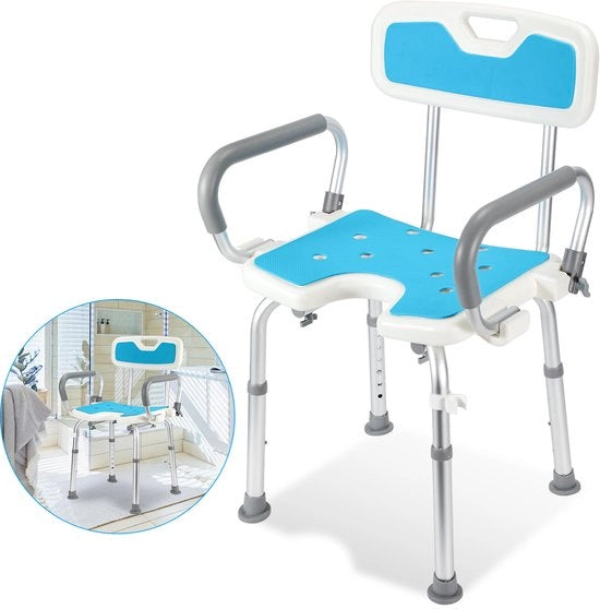 Sedile per doccia - Braccio a forma di U - Altezza regolabile - Con fori - B 44.5 x D 40 x H 37,5-50.5 cm