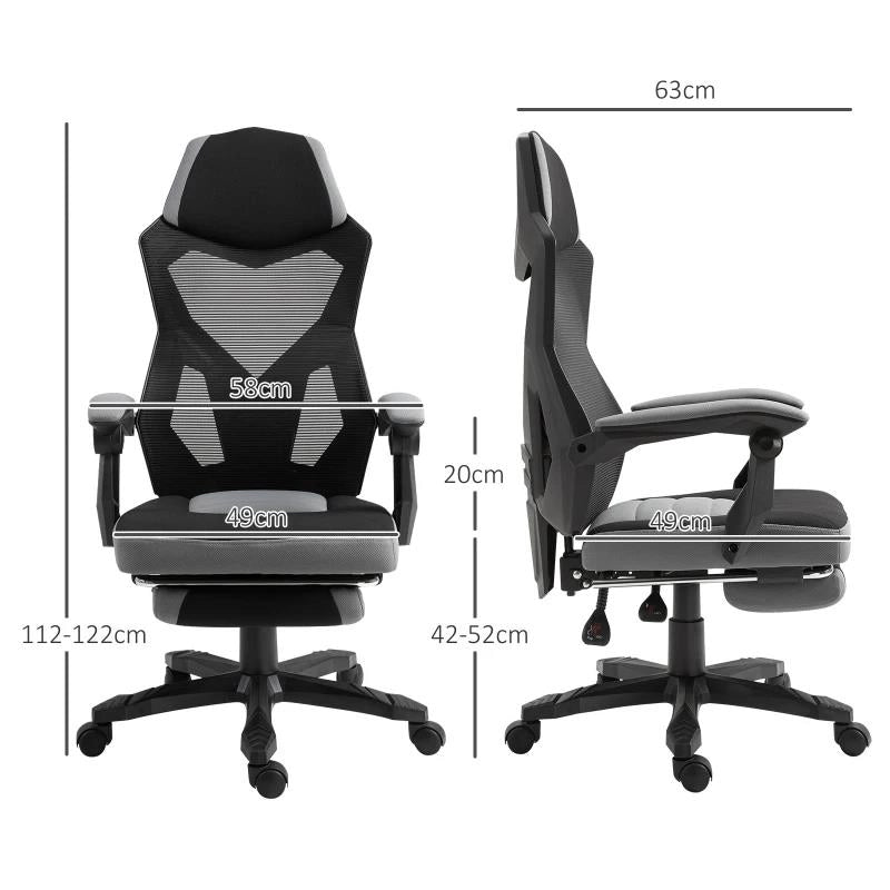 SEDIA DA UFFICIO ERGONOMICA CON SCHIENALE RECLINABILE, POGGIAPIEDI RETRATTILE, ALTEZZA REGOLABILE, GRIGIO
