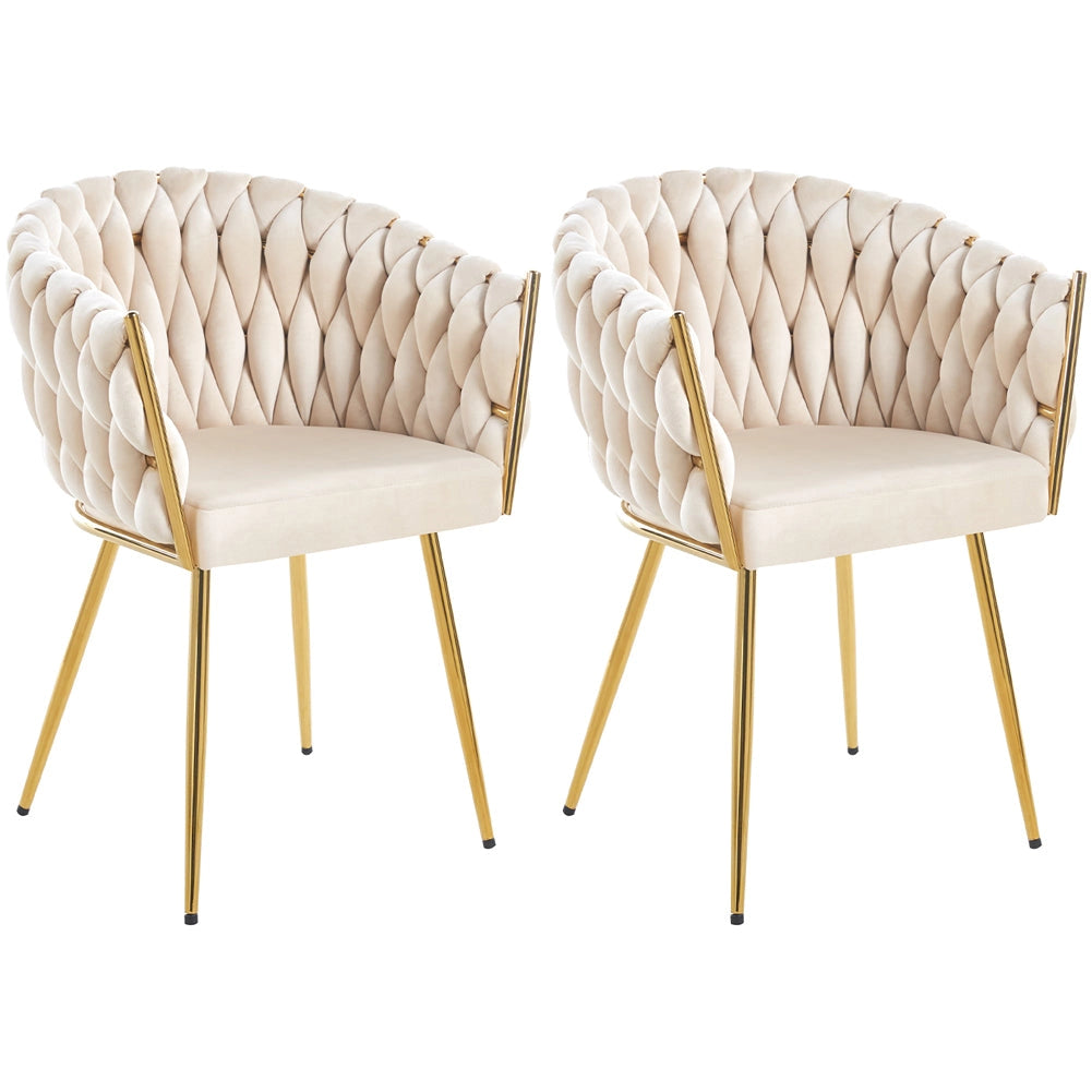 Set 2 Sedie per Sala da Pranzo e Ufficio in Velluto Beige Sedia Ergonomica