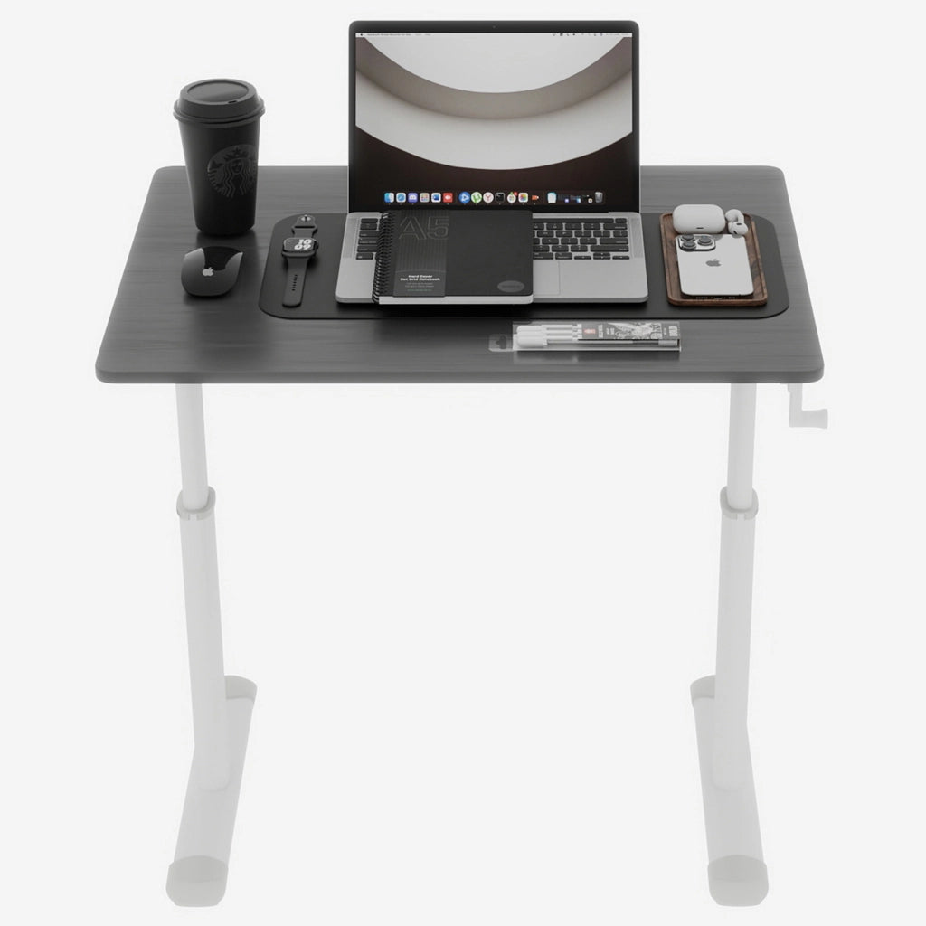 Scrivania regolabile in altezza con manovella e doppia colonna - per studio - in metallo e legno - 88×66×11.5 cm - grigio