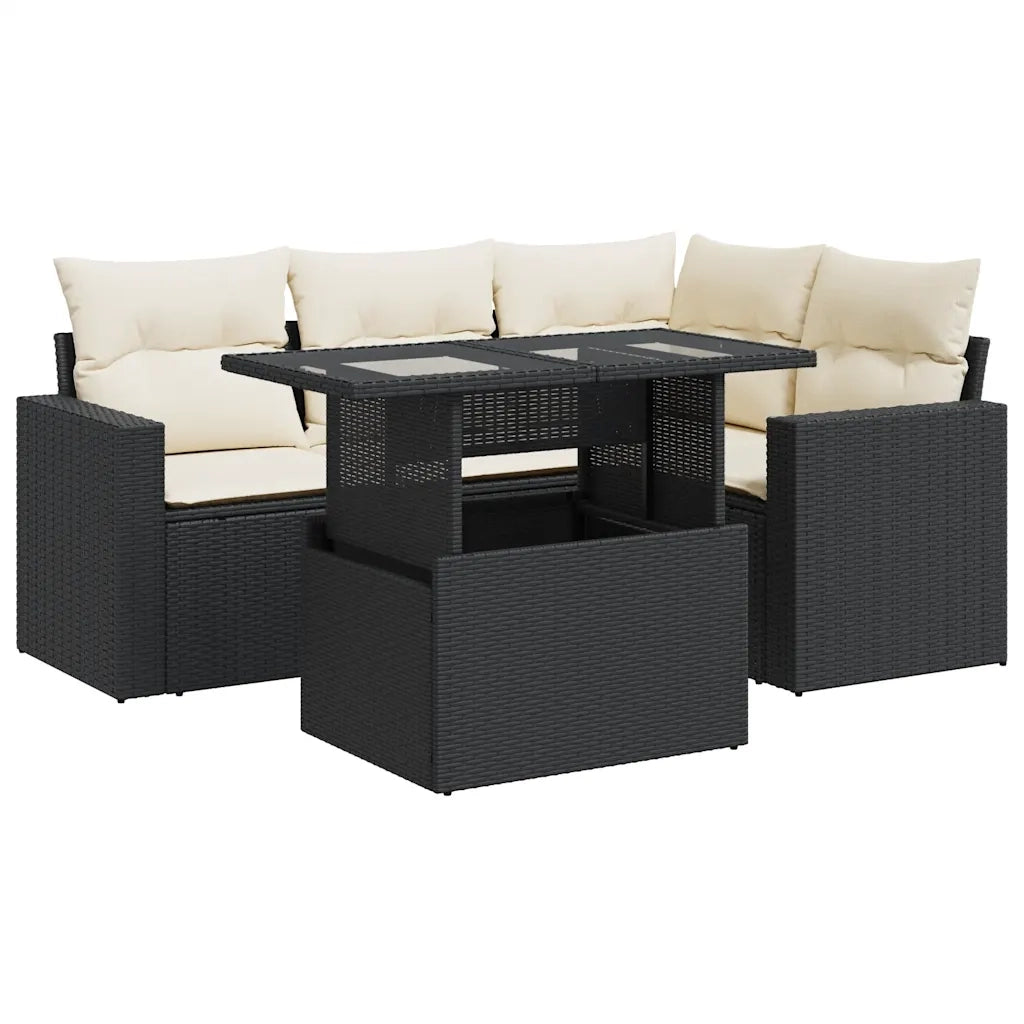 Set Divani da Giardino 5 pz con Cuscini in Polyrattan Nero 3326307