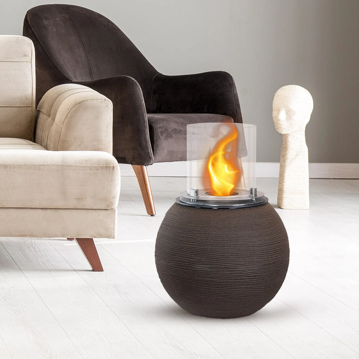 Camino a Bioetanolo Braciere da Pavimento Ø40xh54 cm per Interno ed Esterno Botticelli Terra Marrone
