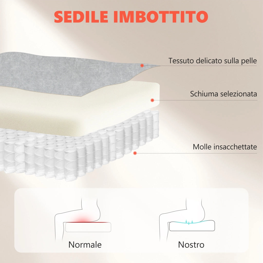 Sedia Ergonomica, Schienale Alto Velluto Stampato, Braccioli Ribaltabili, Bianco Crema