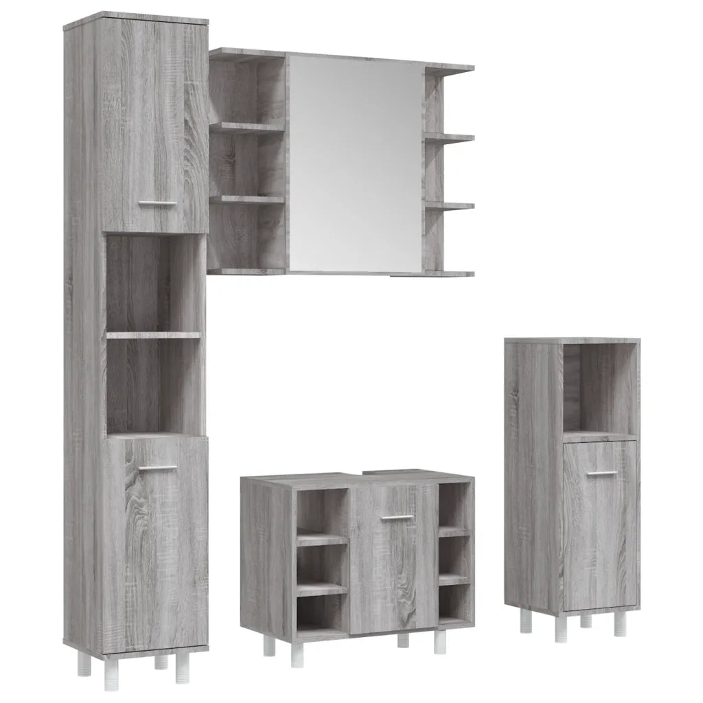 Set Mobili da Bagno 4 pz Grigio Sonoma in Legno Multistrato 3187613