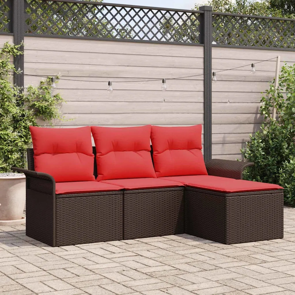 Set Divano da Giardino con cuscino 4 pcs Marrone polyrattan
