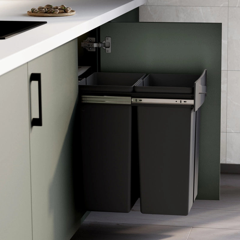 Contenitore per mobili Recycle da agganciare all'anta, 1 contenitore estraibile da 15 lt, Grigio antracite, Tecnoplast..