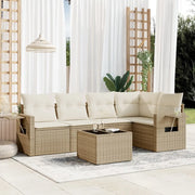 Set Divano da Giardino 6 pz con Cuscini Beige in Polyrattan