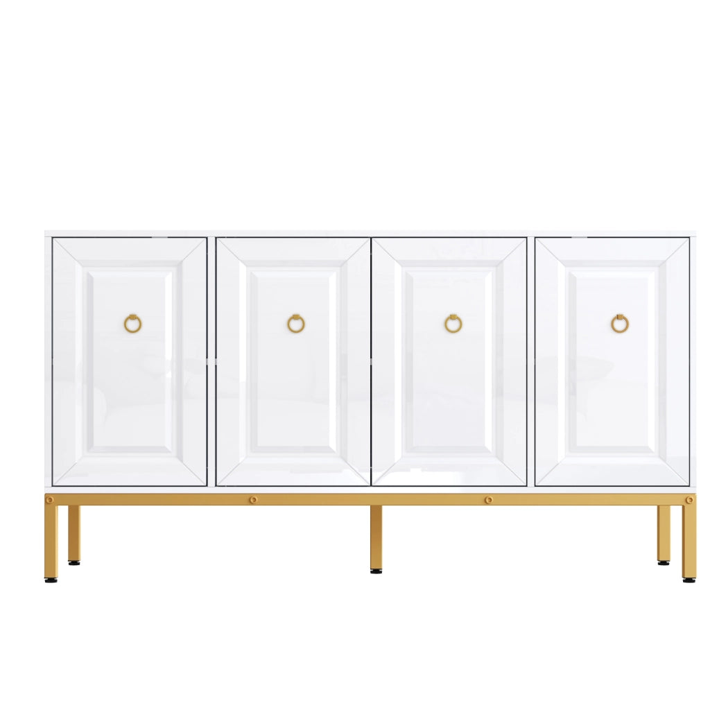 Credenza Lucida ¨C Xylo ¨C Bianco Lucido, Gambe e Maniglie Dorate, 140x80x40