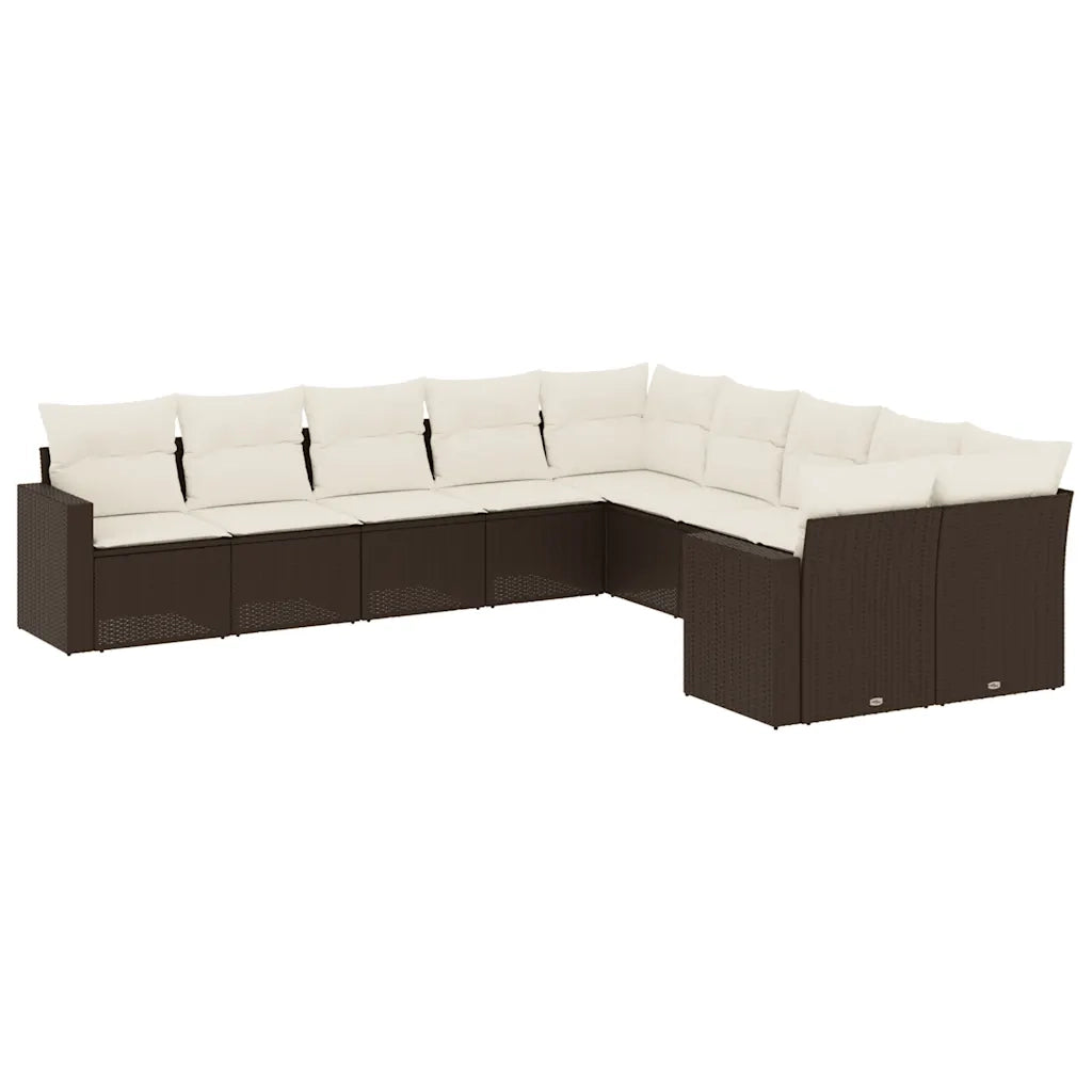 Set Divani da Giardino 10pz con Cuscini in Polyrattan Marronecod mxl 92658