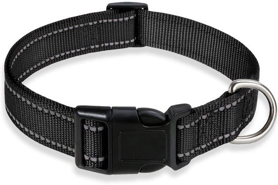 Cinturone riflettente per cani con chiusura regolabile, cinturone di sicurezza in nylon per cani piccoli, medi e grandi, colore nero - Circonferenza del collo 25-35 cm