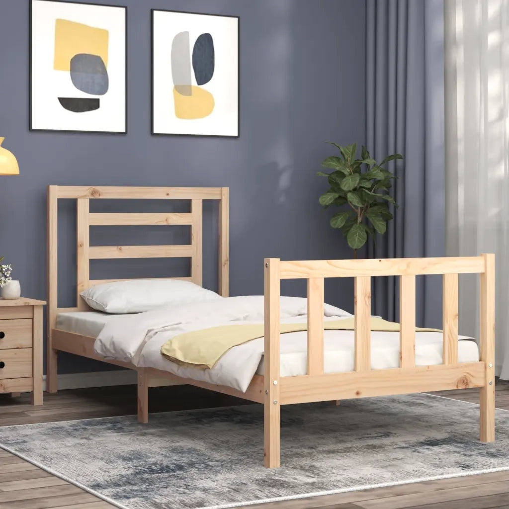 Giroletto con Testiera Single-Struttura Letto in Legno Massello 412665