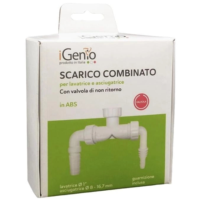 Igenio 933 Scarico Combinato per Lavatrice e Asciugatrice con Valvola di Non Ritorno ABS attacco 1'' colore Bianco