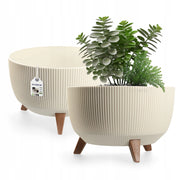 Vaso da fiori KADAX, fioriera, coperchio, gambe, supporto per fiori, inserto, ciotola rotonda, crema, 40 cm