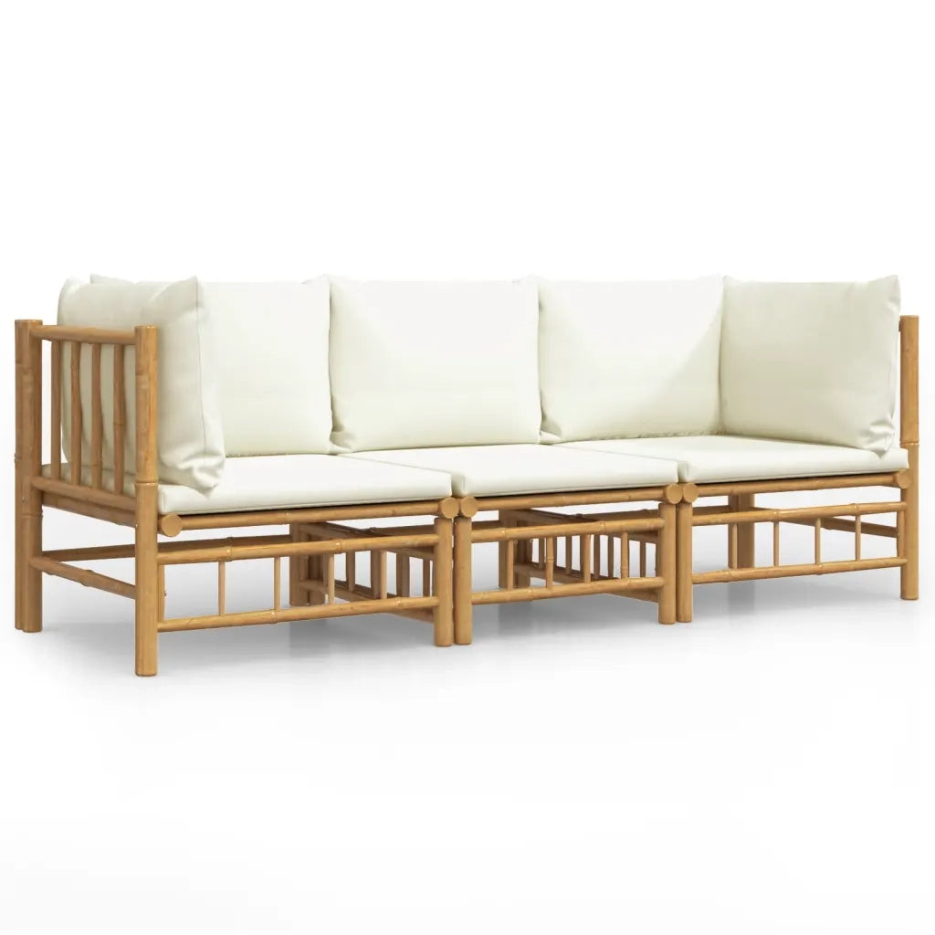 Set Salotto da Giardino 3pz con Cuscini Bianco Crema in BambÃ¹cod mxl 100310