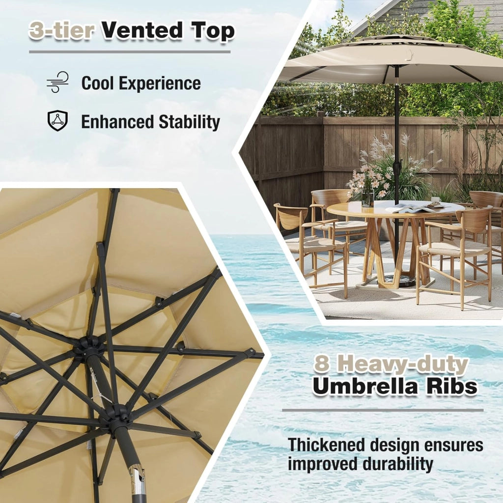 φ3 m Ombrellone da giardino, Tripla baldacchino, Ombrellone inclinabile, Angolo regolabile, Ombrellone da esterno, protezione solare, per terrazza, balcone, altezza di 240 cm