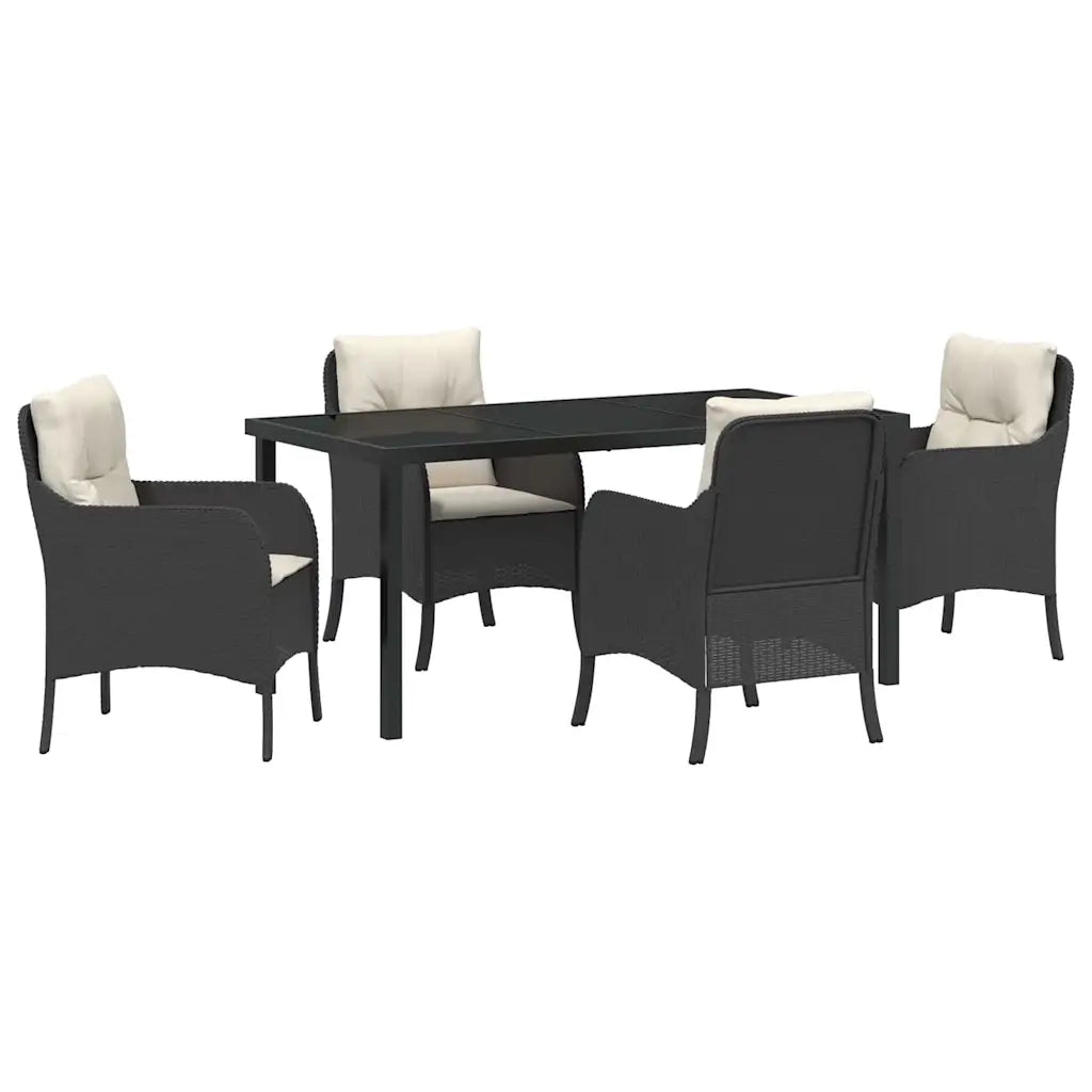 Set da Pranzo per Giardino con cuscino 5 pcs Nero polyrattan