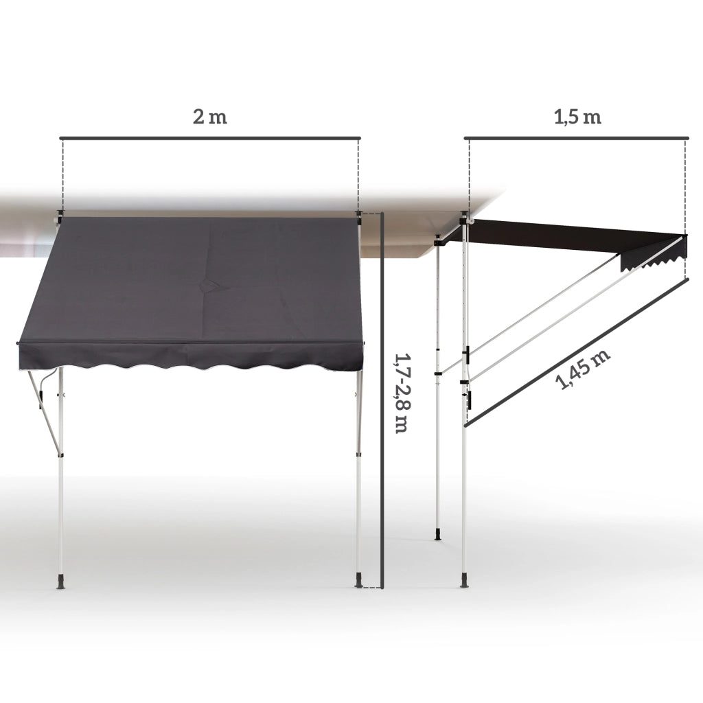Tenda a braccio pieghevole Altezza regolabile 200x150cm Alluminio grigio per balcone e terrazza