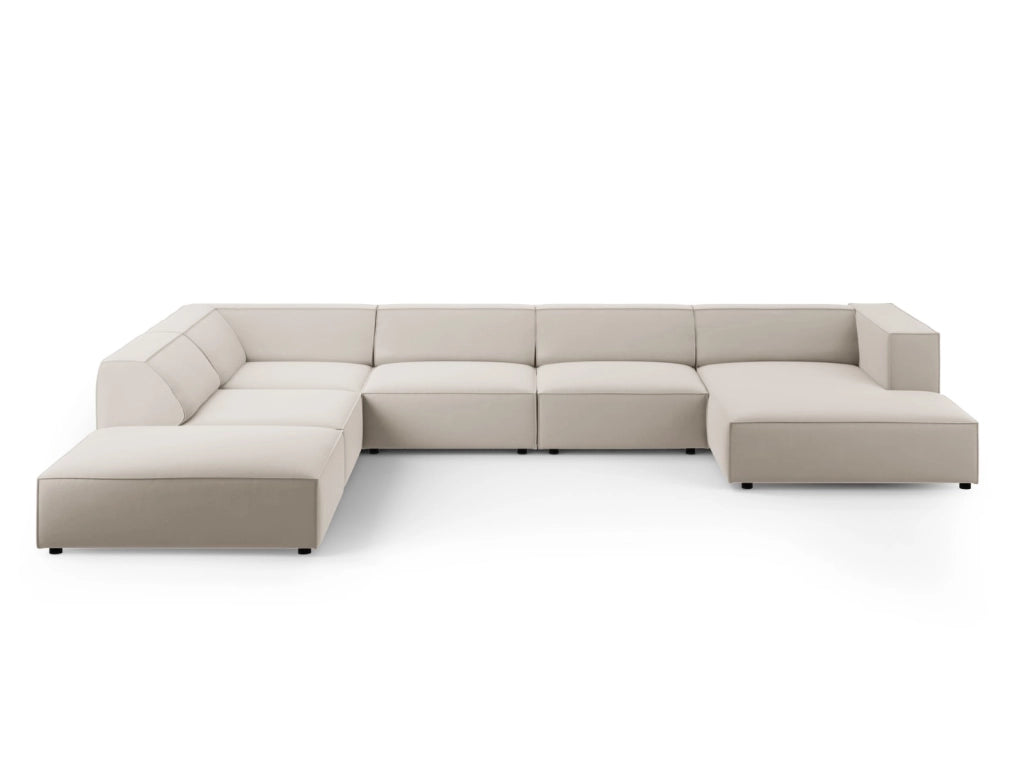 Cosmopolitan Design - Divano panoramico sinistro "Arendal" 7 posti in velluto ecru 