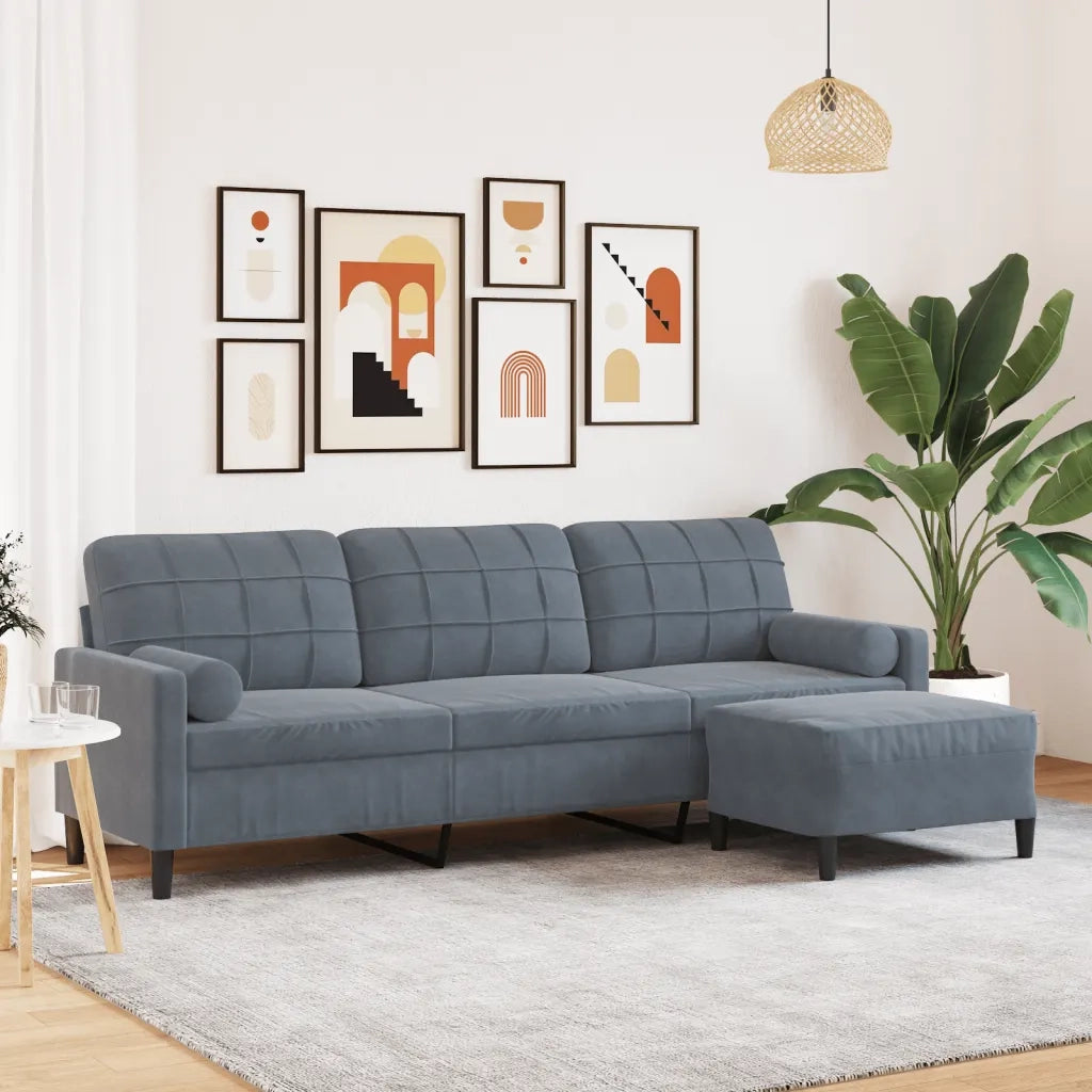 vidaXL Divano a 3 Posti con Poggiapiedi Grigio Scuro 210cm in Velluto