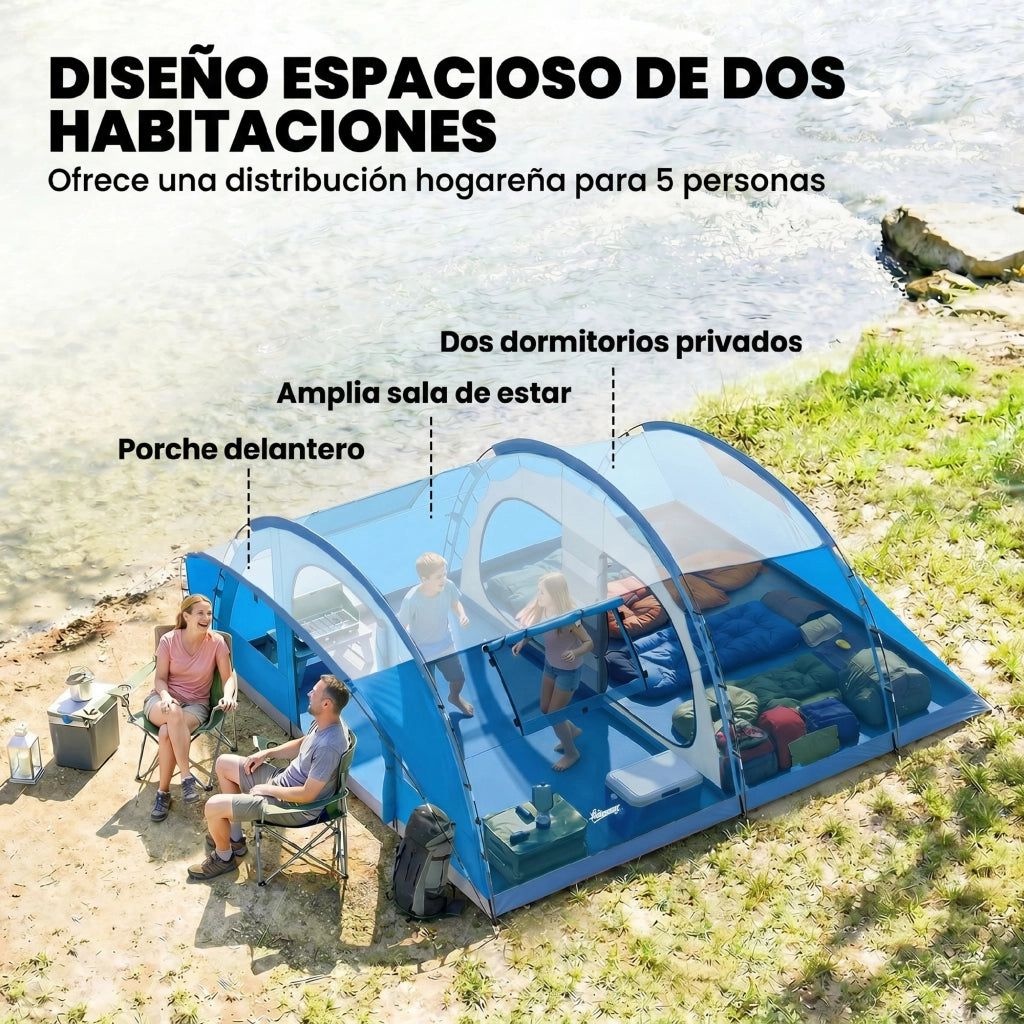 Tenda da campeggio tunnel 5 posti 3 stanze 4 finestre ¨C zephmum ¨C impermeabile