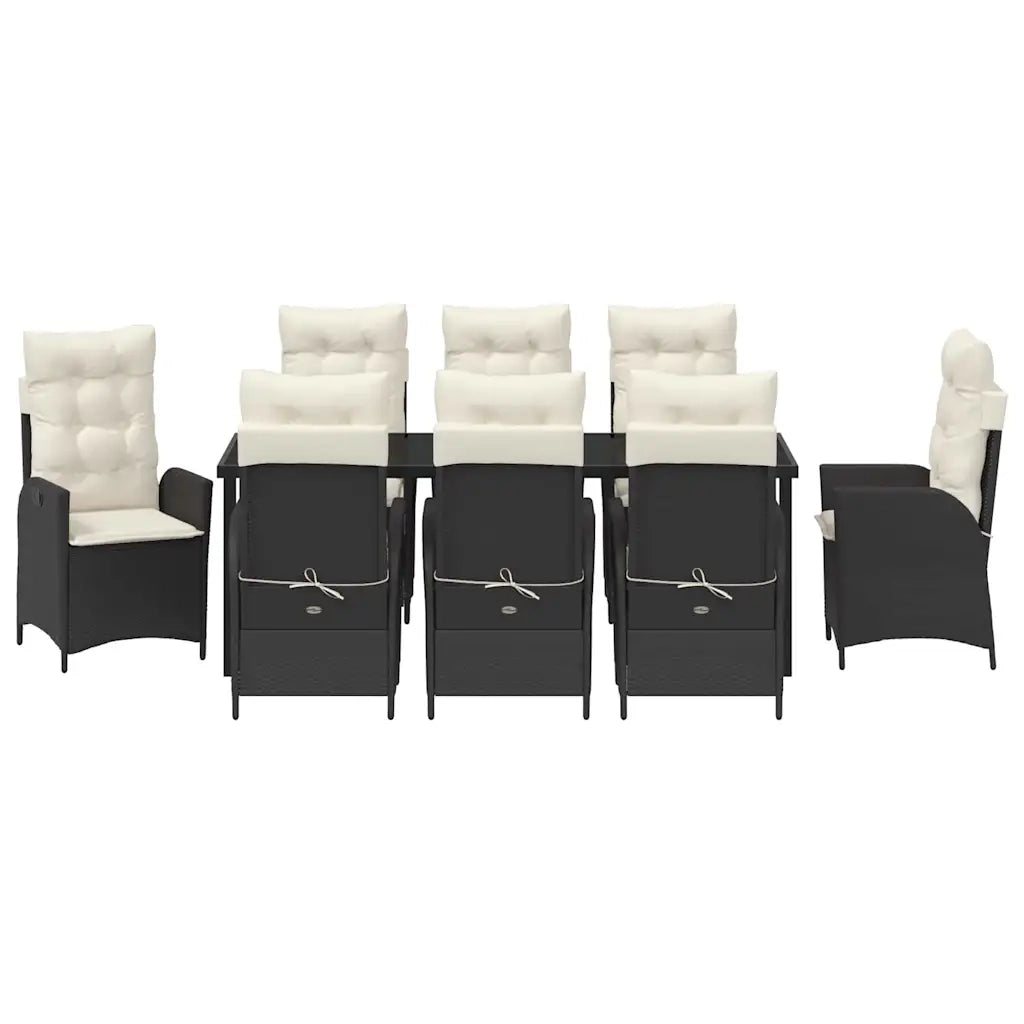 Set da Pranzo per Giardino con cuscino 9 pcs Nero polyrattan 3380483